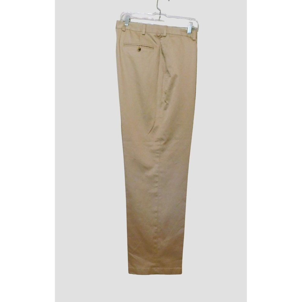 Jos A Bank Travel Collection Pants 40x32 Khaki Tan Flat Front 100% Cotton